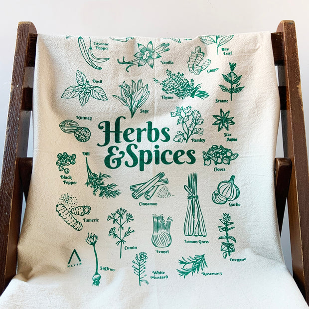 Herbs and Spices Tea Towel - Sage Green