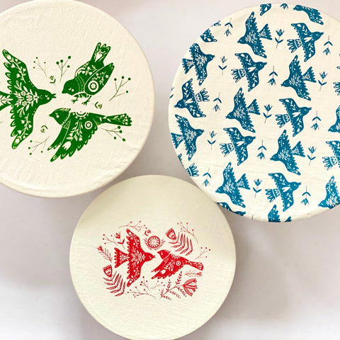 Set of 3 Folk Bird Bowl Covers