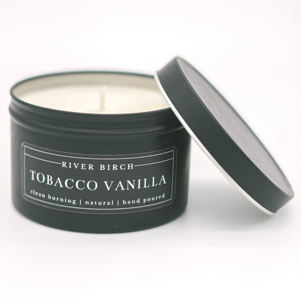 8oz Tobacco Vanilla - Black Tin Soy Candle