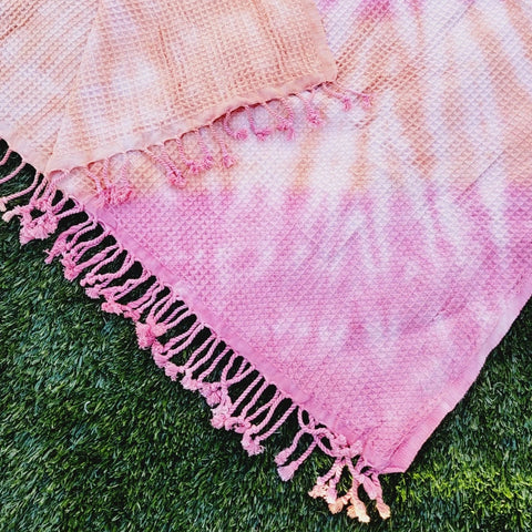 Tie-Dye Waffle Towel - Pink