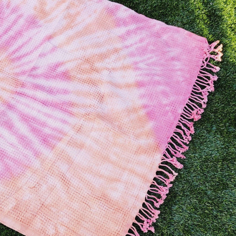 Tie-Dye Waffle Towel - Pink